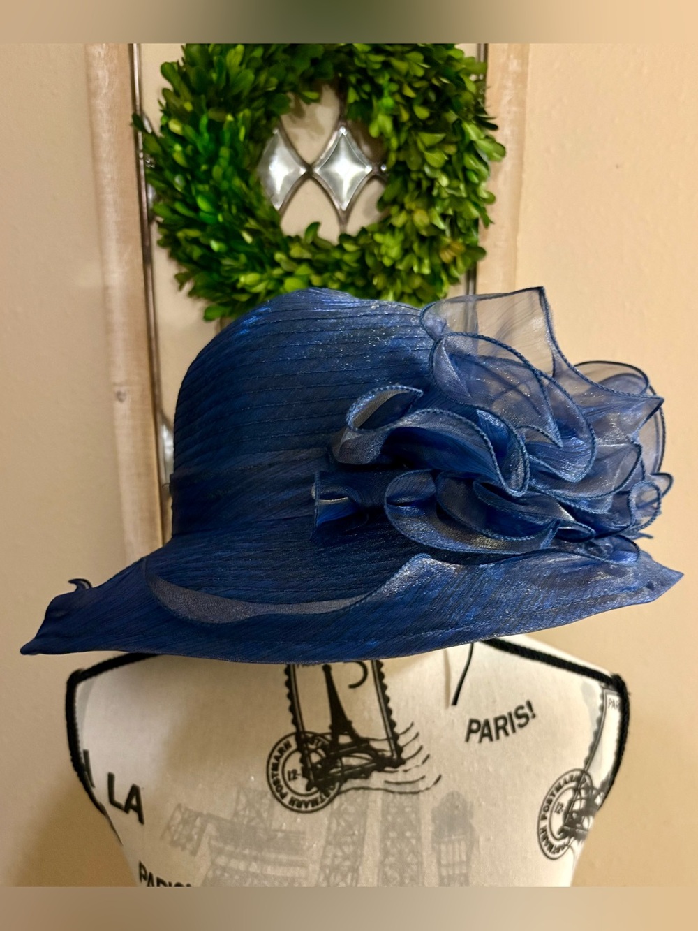 Elegant Navy Floral Accent Women’s Dress Hat, Adjustable